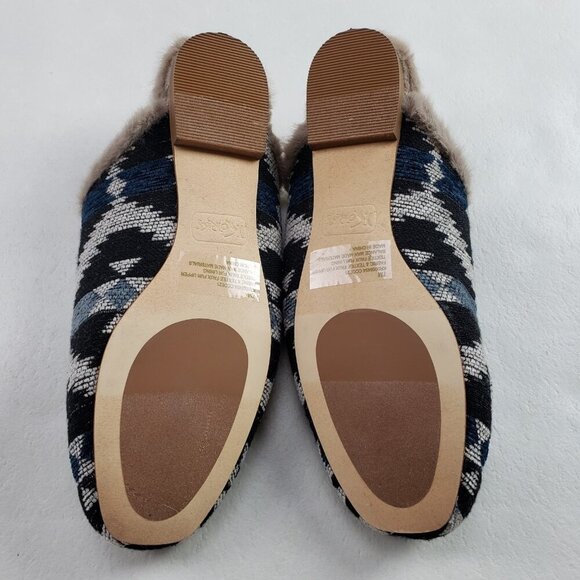 Korks Nile Slip On Shoe Women 7 Black Faux Fur Lined Aztec Mule Flat Slipper NEW - Picture 9 of 10